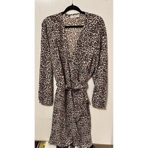 Loft Animal Print Long Sleeve Wrap Tie Waist Knee Length Dress Size 22